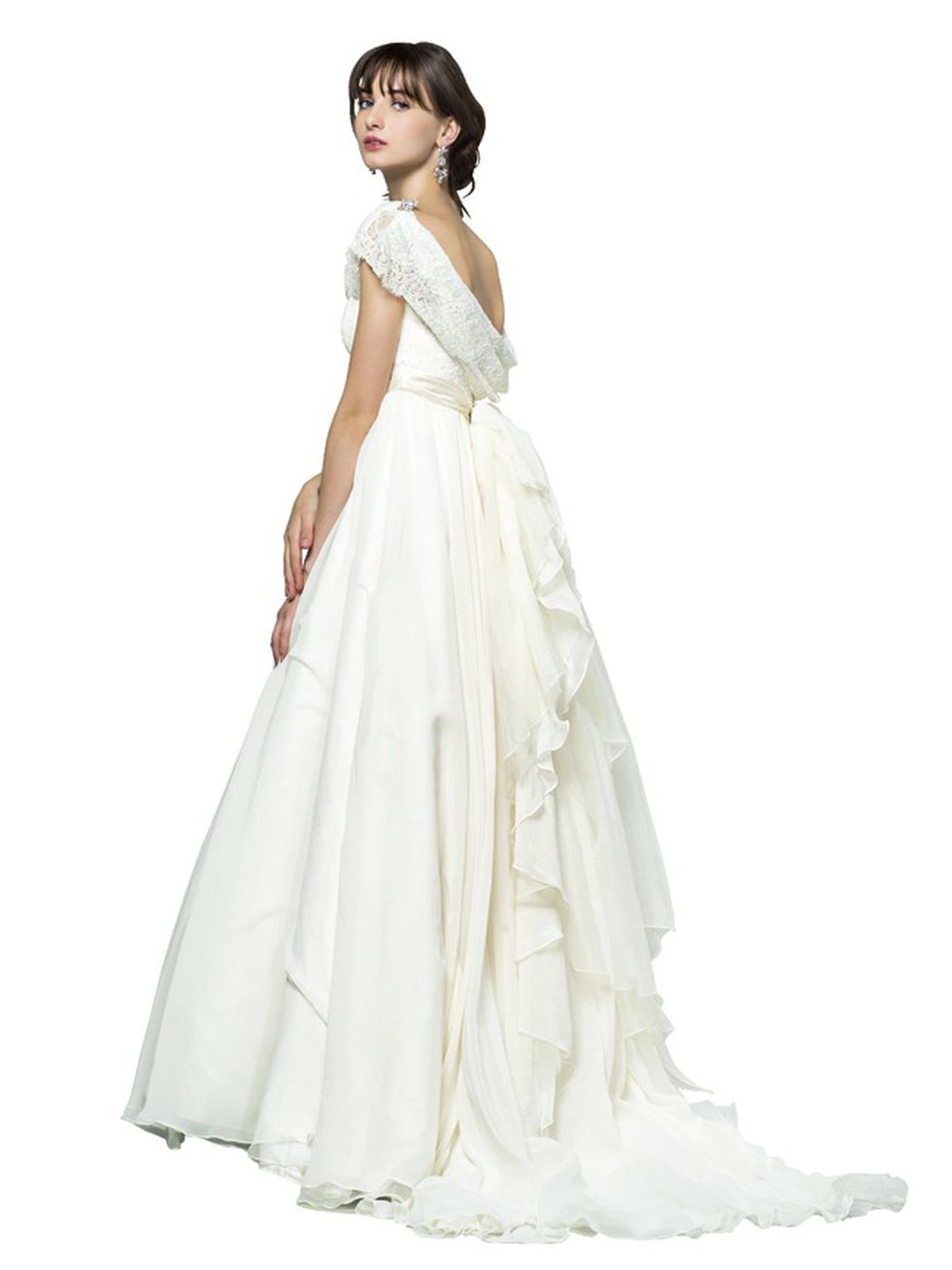 Gown, Clothing, Dress, Wedding dress, Shoulder, White, Bridal party dress, Fashion model, Bridal clothing, A-line, 