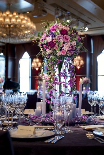 Decoration, Wedding banquet, Centrepiece, Chiavari chair, Function hall, Purple, Floristry, Flower Arranging, Rehearsal dinner, Flower, 