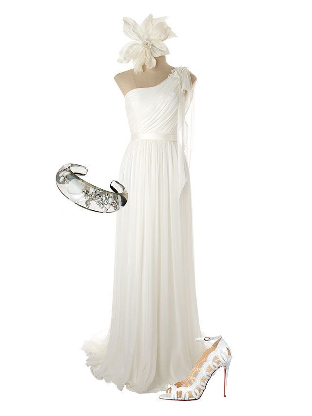 Clothing, Dress, White, Gown, Wedding dress, Formal wear, Bridal accessory, Bridal clothing, Costume design, Fashion, 