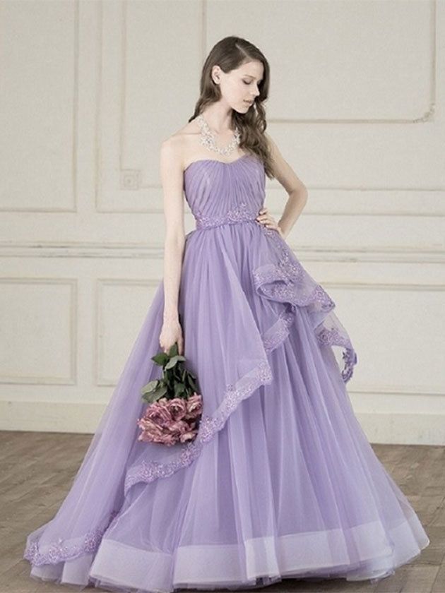 Gown, Clothing, Dress, Bridal party dress, Shoulder, Purple, Fashion model, Lavender, Formal wear, Lilac, 