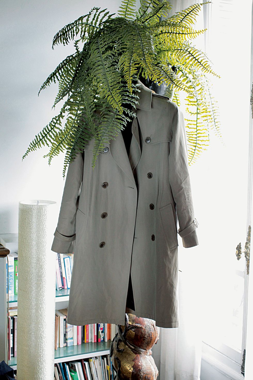 Coat, Dress shirt, Collar, Outerwear, Blazer, Bookcase, Shelving, Button, Shelf, Publication, 