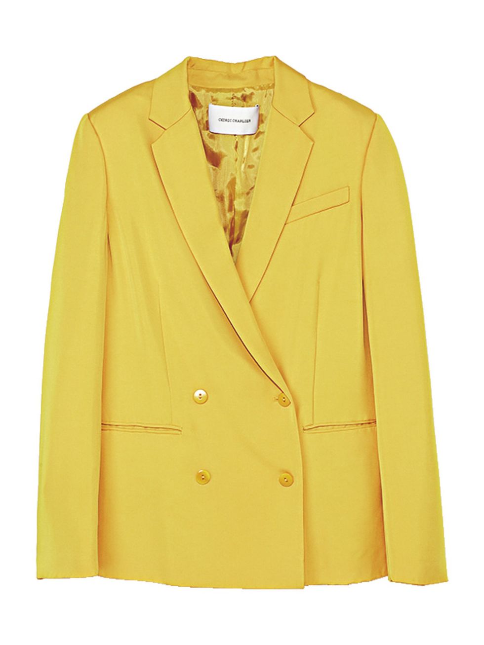 Clothing, Product, Yellow, Collar, Sleeve, Coat, Textile, Outerwear, Orange, Dress shirt, 
