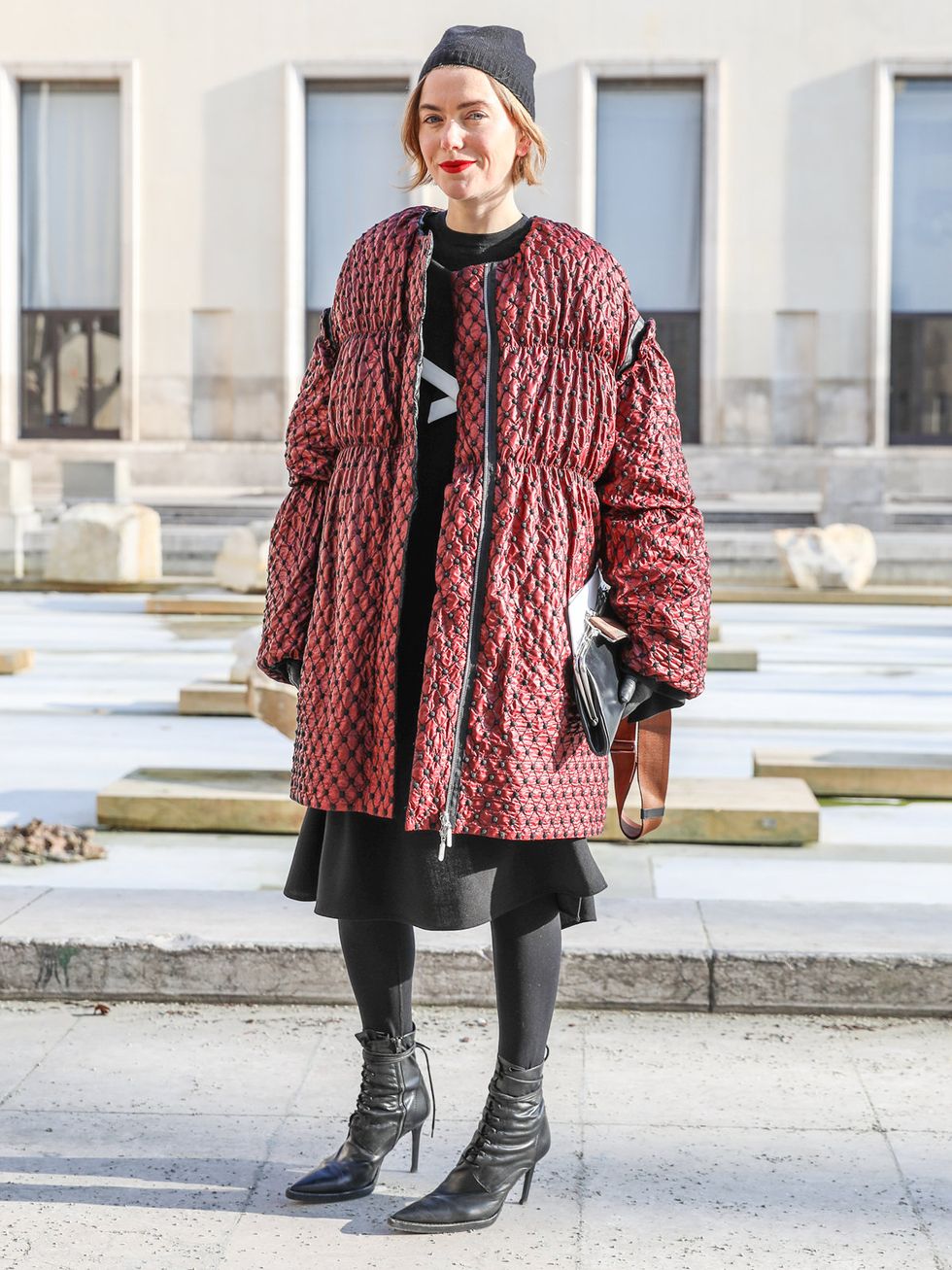 Clothing, Sleeve, Winter, Textile, Outerwear, Boot, Street fashion, Style, Coat, Pattern, 