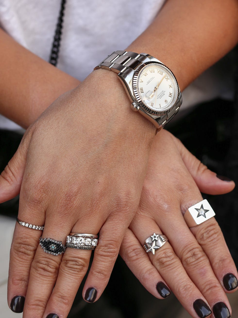 Nail, Ring, Finger, Hand, Manicure, Wrist, Silver, Fashion accessory, Diamond, Jewellery, 