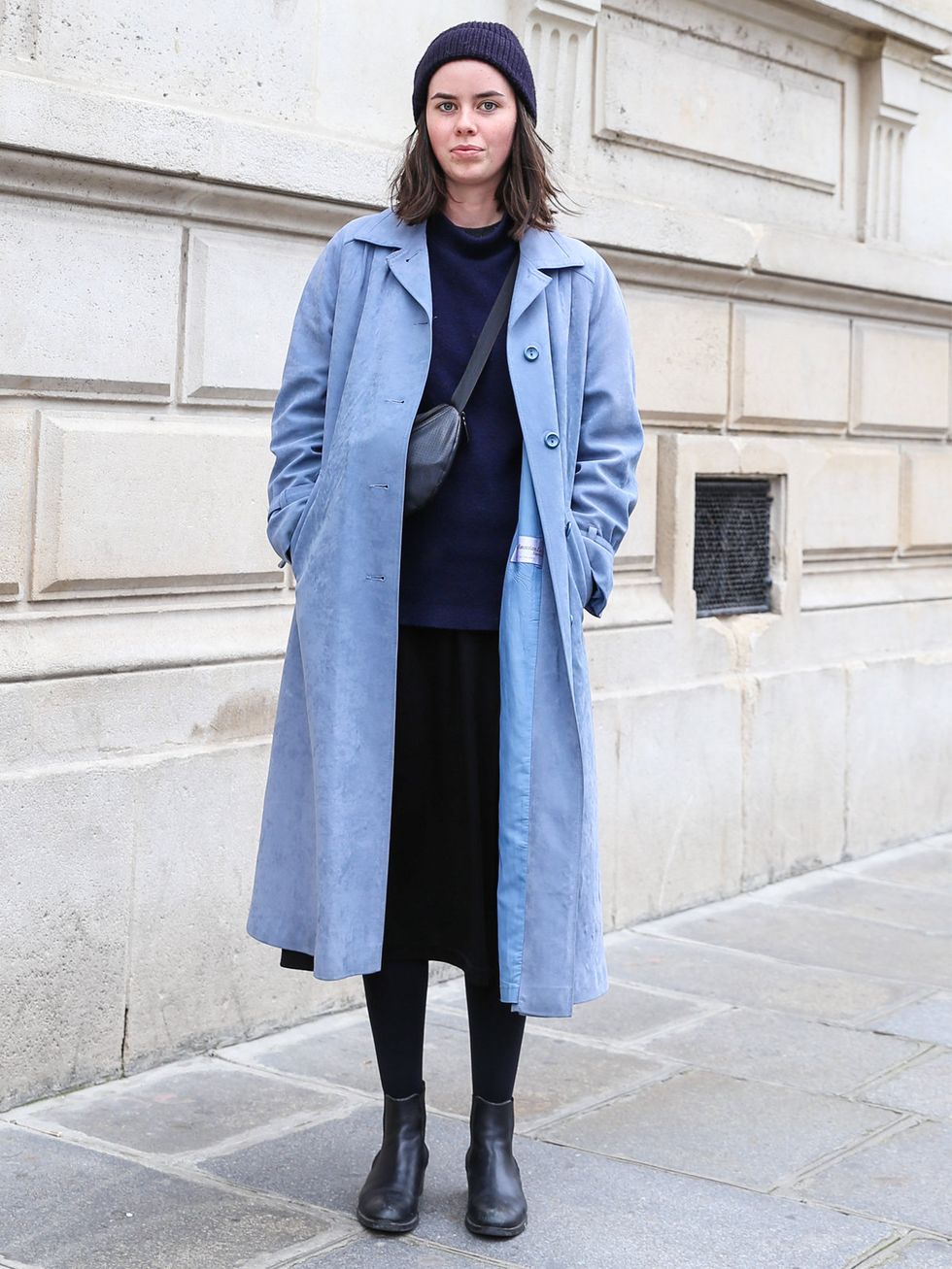 Clothing, Coat, Street fashion, Blue, Overcoat, Outerwear, Fashion, Jeans, Snapshot, Trench coat, 
