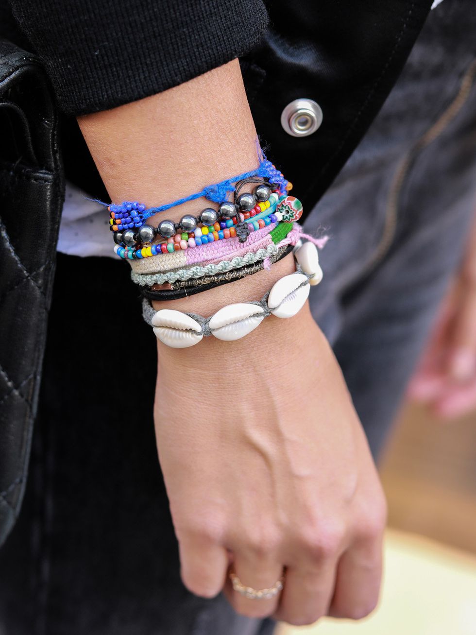 Bracelet, Fashion accessory, Jewellery, Wrist, Fashion, Street fashion, Hand, Nail, Finger, Leather, 