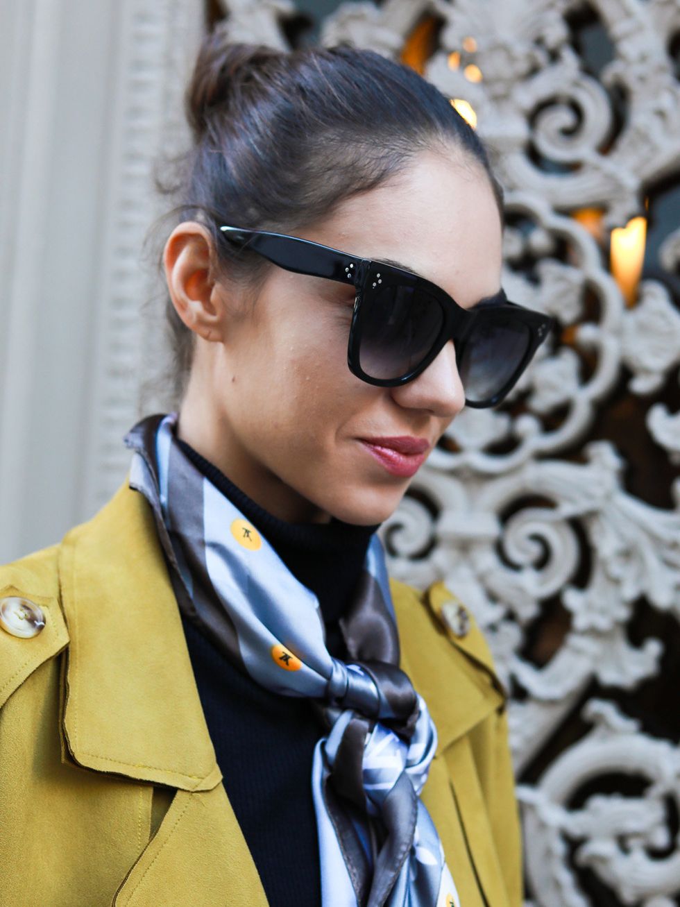 Eyewear, Sunglasses, Street fashion, Glasses, Cool, Hairstyle, Vision care, Yellow, Fashion, Outerwear, 