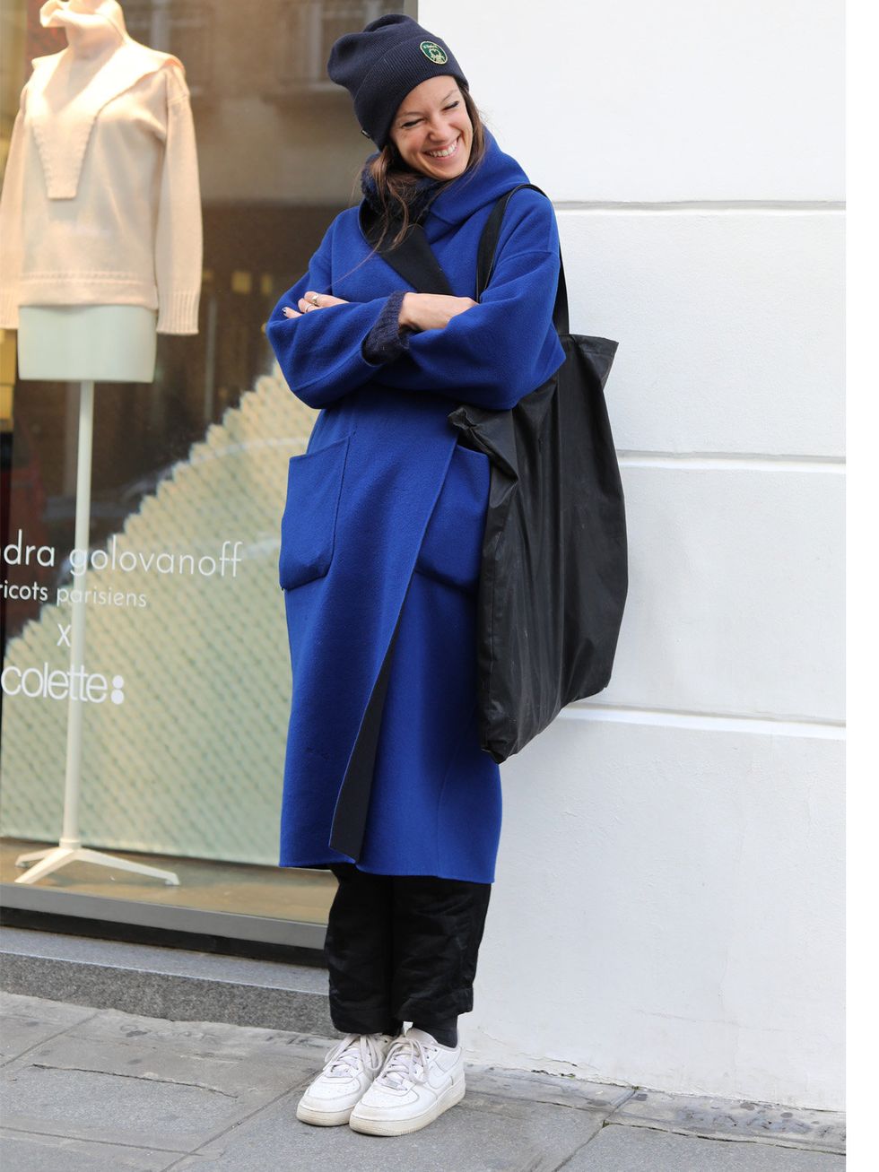 Blue, Clothing, Outerwear, Street fashion, Fashion, Electric blue, Robe, Costume, Overcoat, Smile, 