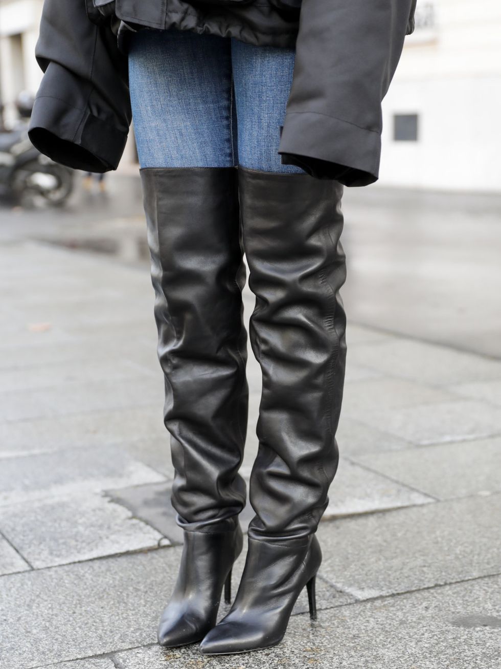 Textile, Outerwear, Style, Street fashion, Leather, Fashion, Black, Boot, Grey, Jacket, 