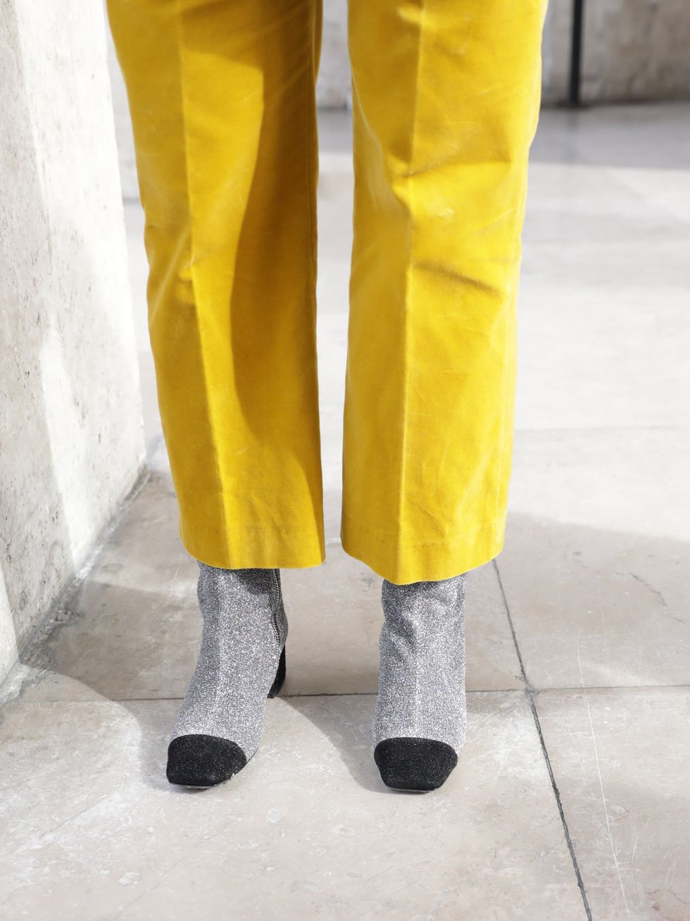 Yellow, Textile, Floor, Grey, Satin, Costume, Silk, Suit trousers, Concrete, Workwear, 