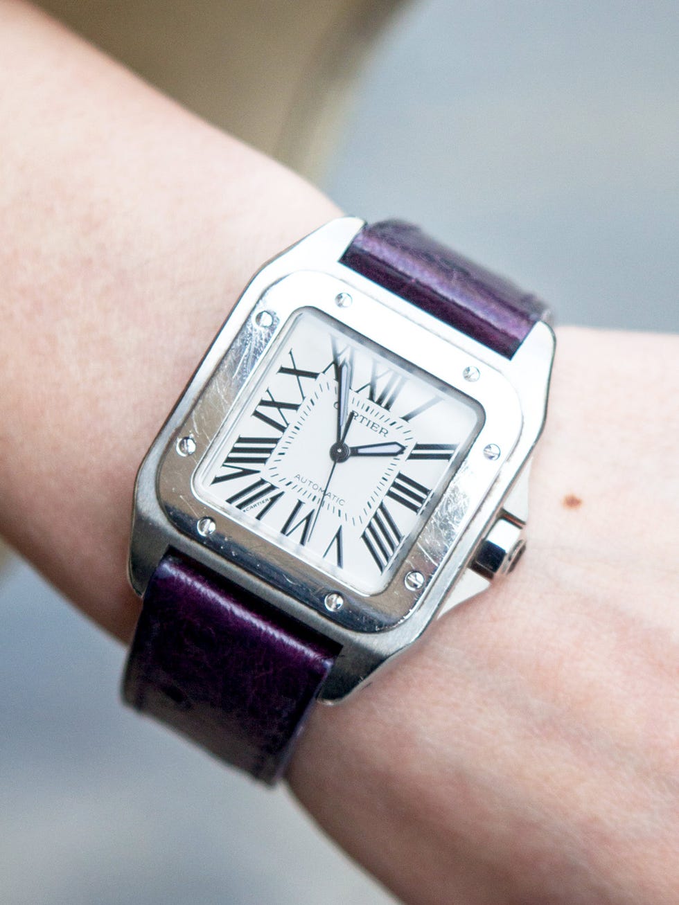 Watch, Wrist, Analog watch, Watch accessory, Font, Fashion accessory, Lavender, Metal, Fashion, Purple, 