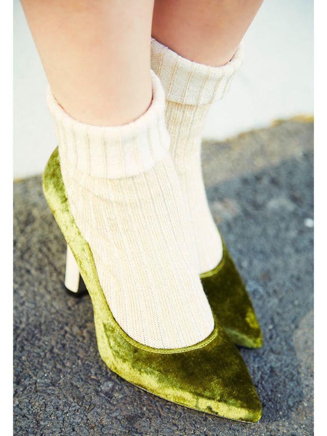 Green, Human leg, Joint, Sock, Costume accessory, Close-up, Ankle, 