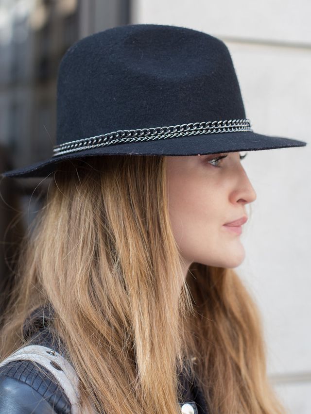 Clothing, Lip, Hat, Brown, Hairstyle, Jacket, Style, Fashion accessory, Street fashion, Headgear, 