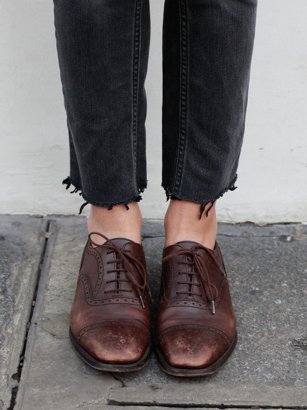 Footwear, Brown, Shoe, Product, Denim, Jeans, Textile, Human leg, Style, Tan, 