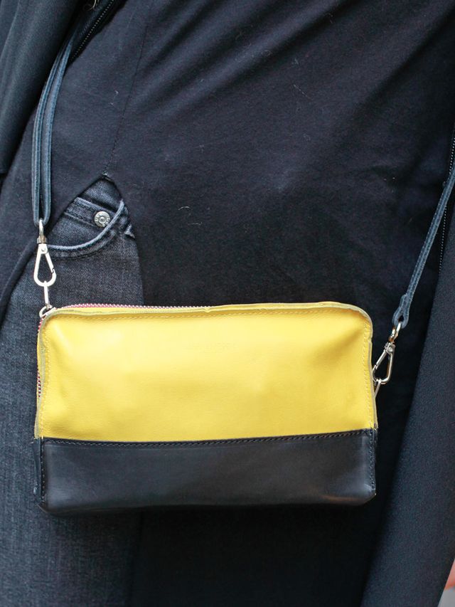 Yellow, Textile, Bag, Leather, Shoulder bag, Material property, Zipper, Strap, Pocket, Baggage, 