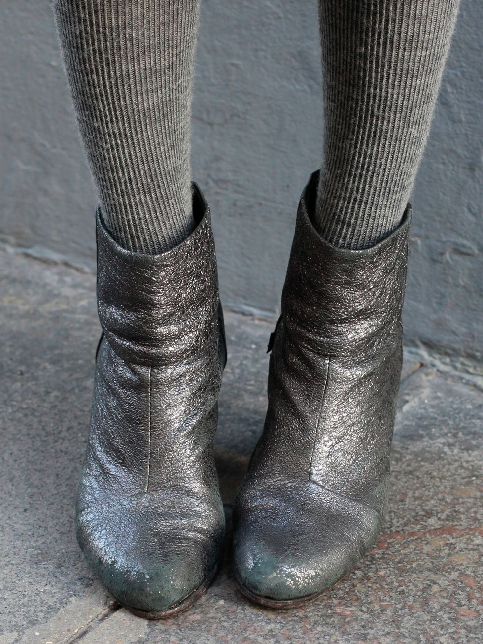 Black, Grey, Boot, Close-up, Silver, Leather, Sock, Synthetic rubber, 