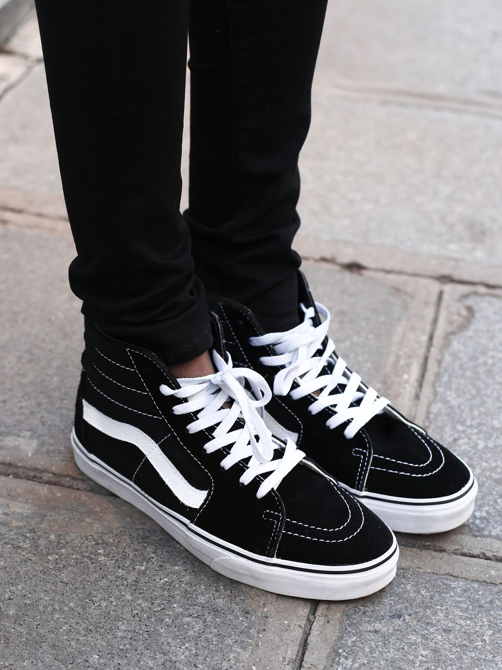 Footwear, Shoe, White, Standing, Style, Street fashion, Fashion, Pattern, Black, Grey, 