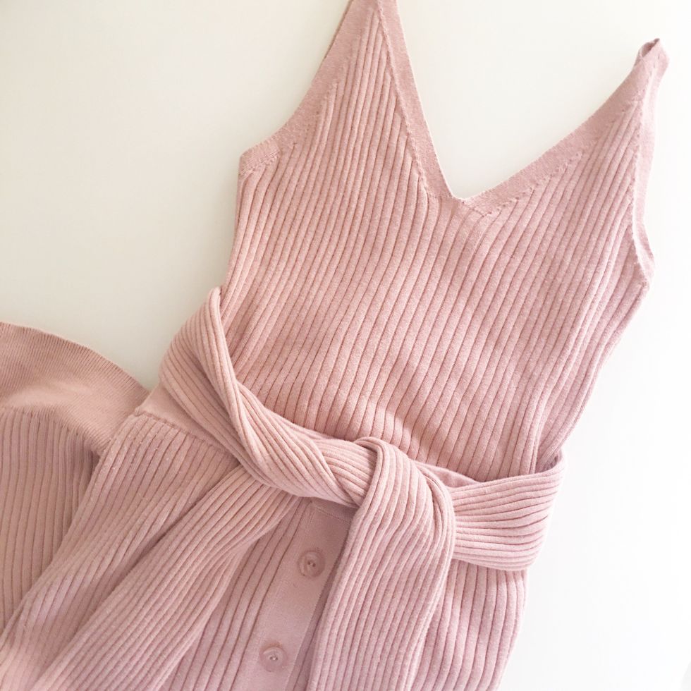Pink, Neck, Textile, Dress, Beige, Peach, 