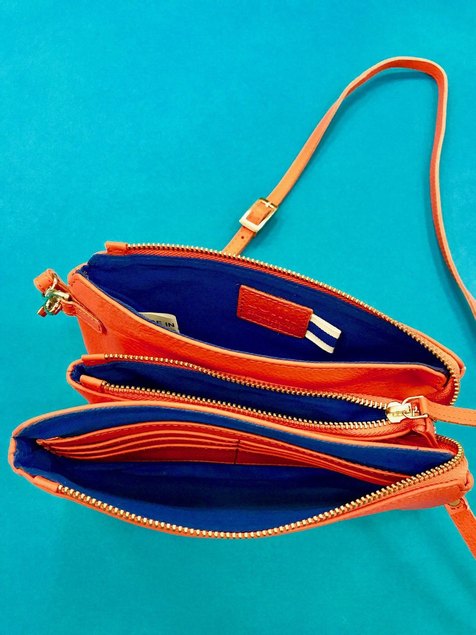 Orange, Bag, Electric blue, Azure, Shoulder bag, Strap, Still life photography, Webbing, 