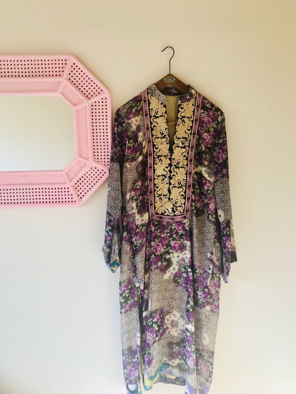Clothing, Purple, Dress, Violet, Outerwear, Day dress, Clothes hanger, Sleeve, Design, Pattern, 