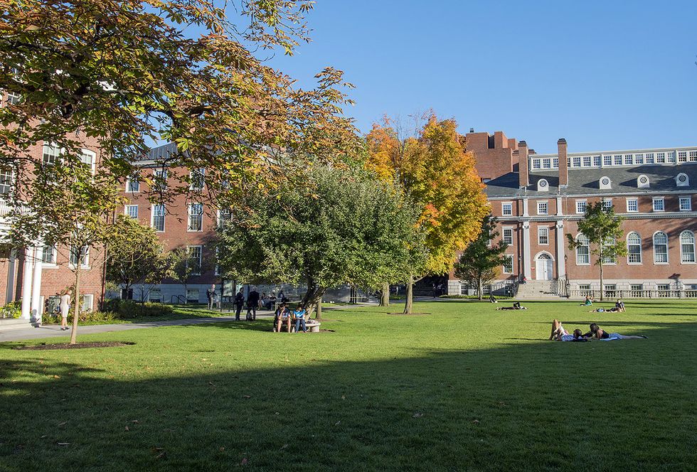 Campus, Public space, Tree, Daytime, Grass, Town, Building, Lawn, College, Estate, 