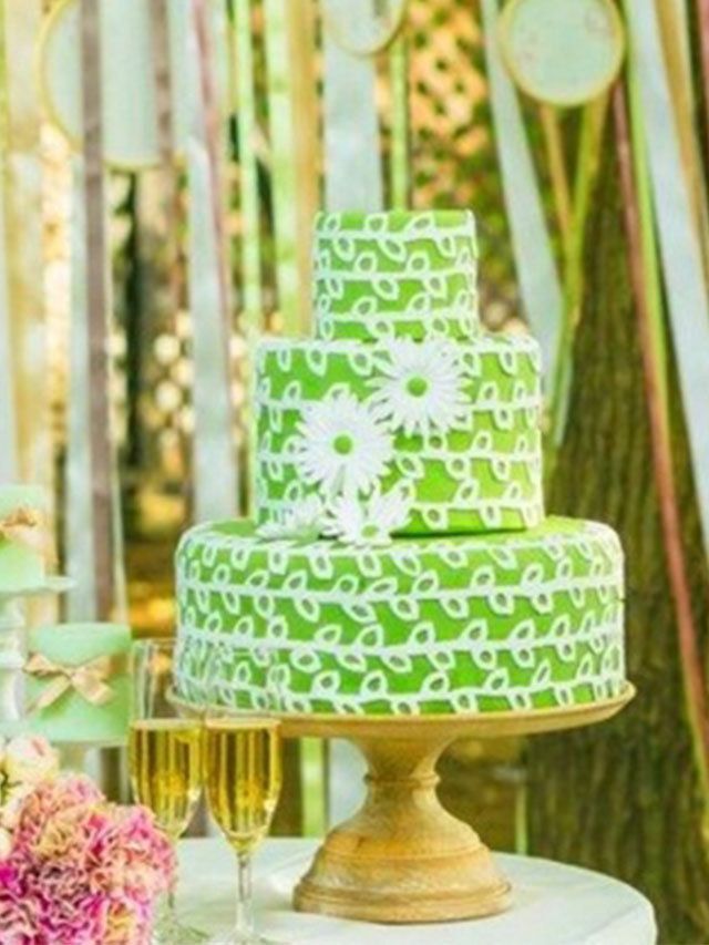 Wedding cake, Green, Cake decorating, Cake, Sugar cake, Sugar paste, Yellow, Food, Dessert, Pasteles, 