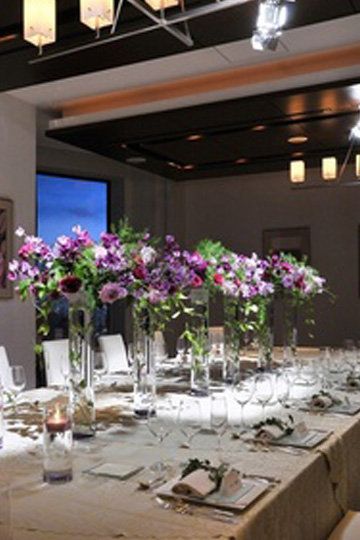 Flower, Centrepiece, Floristry, Purple, Plant, Flower Arranging, Table, Floral design, Rehearsal dinner, Restaurant, 