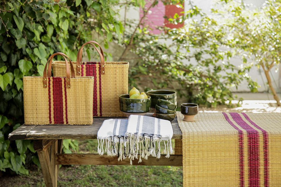 Table, Yellow, Tablecloth, Furniture, Textile, Room, Linens, Spring, Interior design, Picnic basket, 