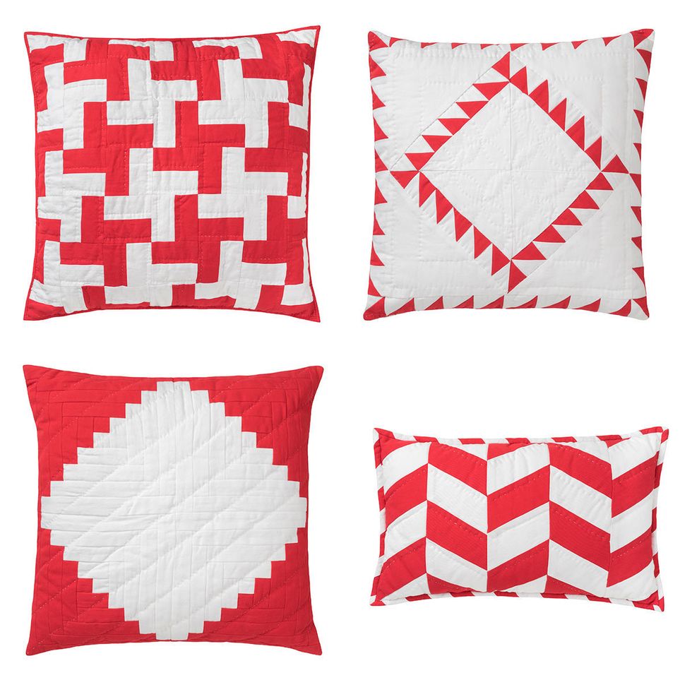 Red, Textile, White, Cushion, Pillow, Pattern, Throw pillow, Carmine, Rectangle, Home accessories, 