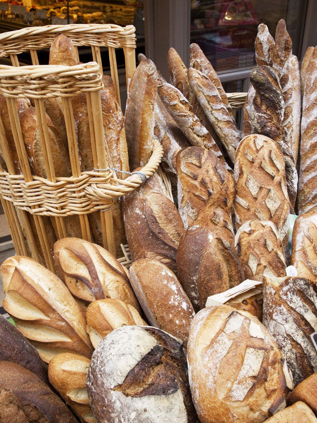 Food, Bread, Ingredient, Baked goods, Gluten, Staple food, Basket, Wicker, Rye bread, Baguette, 