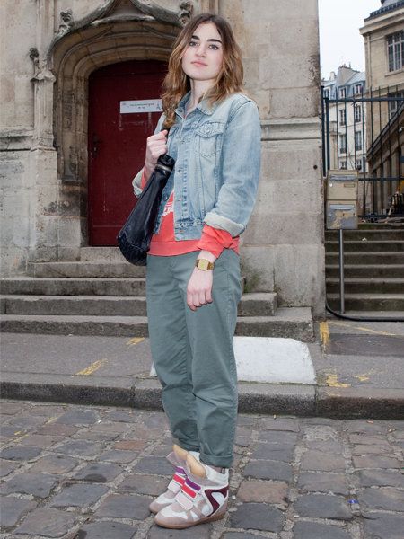 Clothing, Sleeve, Trousers, Textile, Denim, Outerwear, Street fashion, Style, Stairs, Bag, 