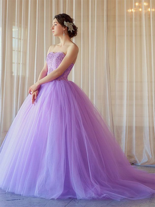 Gown, Dress, Clothing, Purple, Bridal party dress, Shoulder, Lavender, Lilac, Violet, Formal wear, 