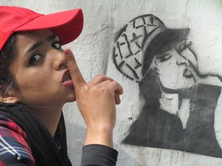 Nose, Lip, Street art, Wall, Art, Eye, Smoking, Mouth, Illustration, Headgear, 