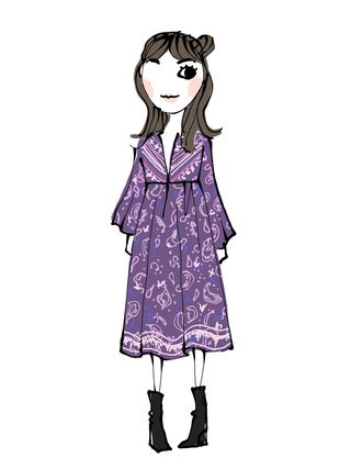 Clothing, Standing, Style, Dress, Purple, Lavender, Fashion illustration, Magenta, Violet, Animation, 