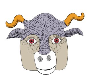 Terrestrial animal, Jaw, Snout, Bovine, Horn, Graphics, Working animal, Illustration, Painting, Livestock, 