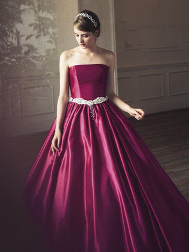 Clothing, Dress, Shoulder, Textile, Purple, Pink, Strapless dress, Magenta, Gown, Style, 