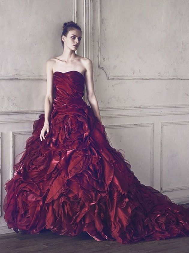 Clothing, Dress, Strapless dress, Shoulder, Textile, Red, Gown, Formal wear, Style, One-piece garment, 