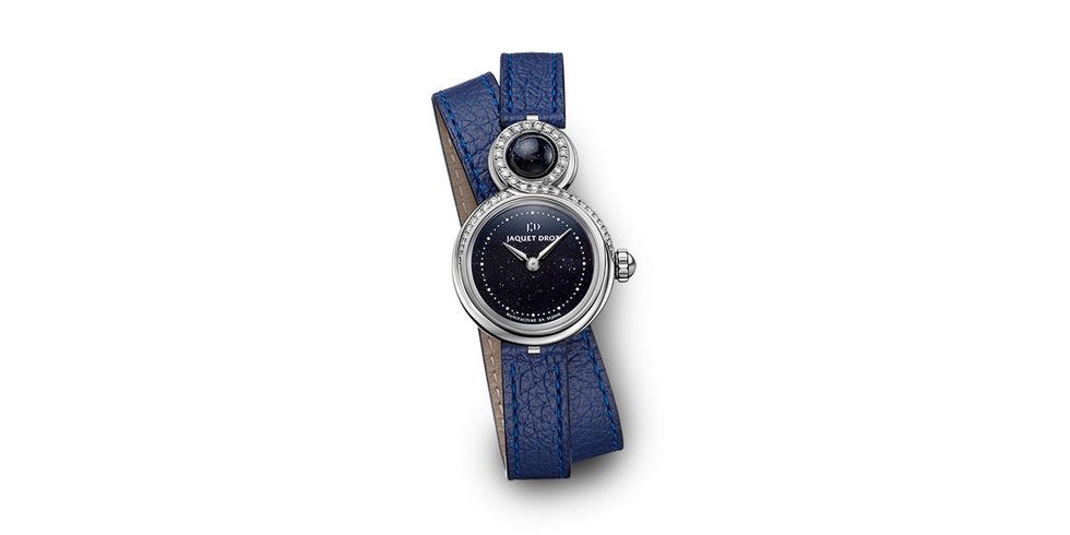 Watch, Analog watch, Watch accessory, Electric blue, Cobalt blue, Metal, Brand, Silver, Steel, Circle, 