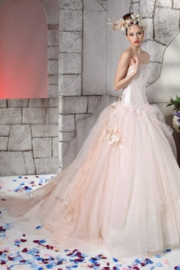 Clothing, Dress, Shoulder, Textile, Photograph, Formal wear, Gown, Pink, Bridal clothing, Petal, 