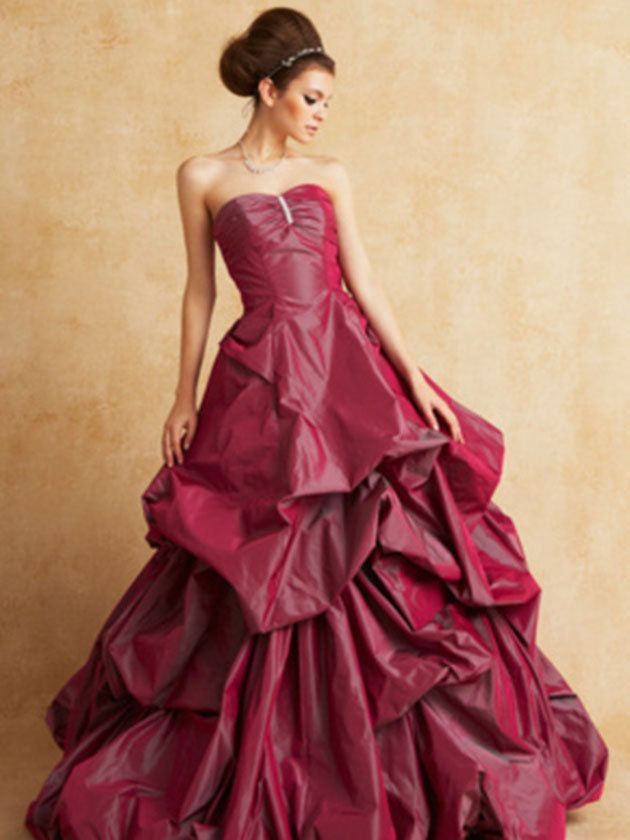 Clothing, Dress, Shoulder, Textile, Magenta, Red, Gown, Satin, Pink, One-piece garment, 