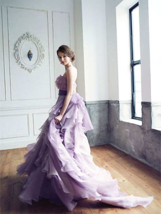 Gown, Dress, Clothing, Wedding dress, Shoulder, Photograph, Purple, Bridal clothing, Bridal party dress, Haute couture, 