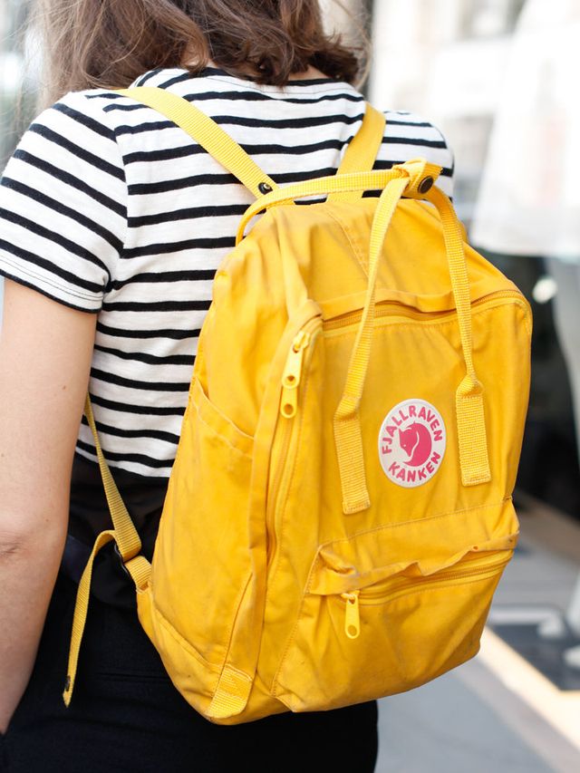 Yellow, Bag, Back, Luggage and bags, Pocket, Shoulder bag, Label, 