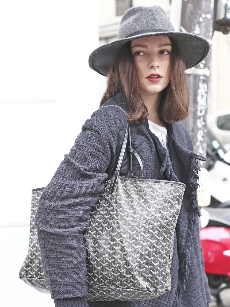 Hat, Sleeve, Bag, Textile, Outerwear, Fashion accessory, Style, Street fashion, Headgear, Luggage and bags, 