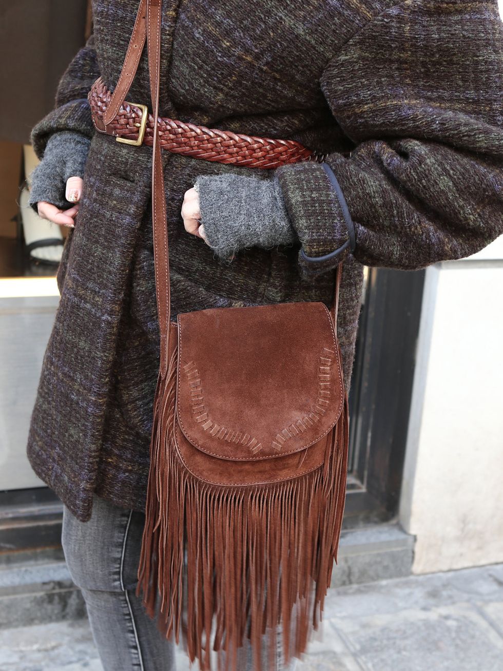 Brown, Textile, Joint, Outerwear, Natural material, Street fashion, Wool, Fashion, Maroon, Denim, 