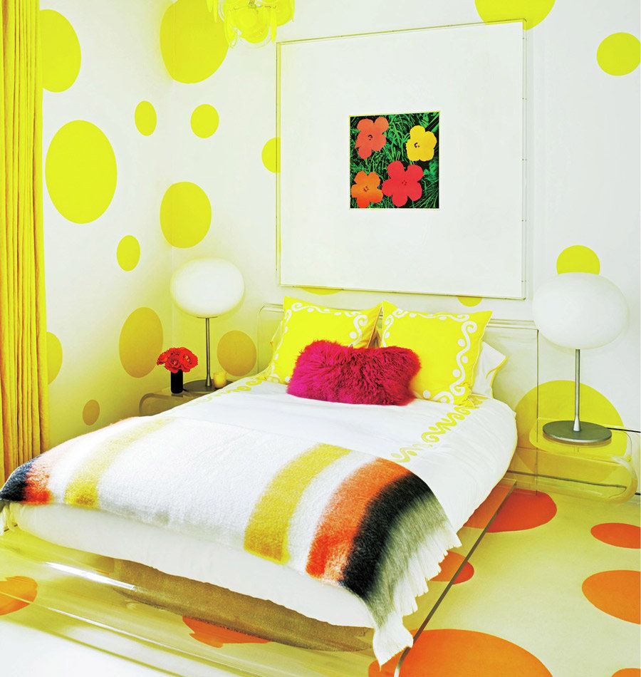 Green, Bed, Room, Yellow, Interior design, Bedding, Bedroom, Textile, Red, Bed sheet, 