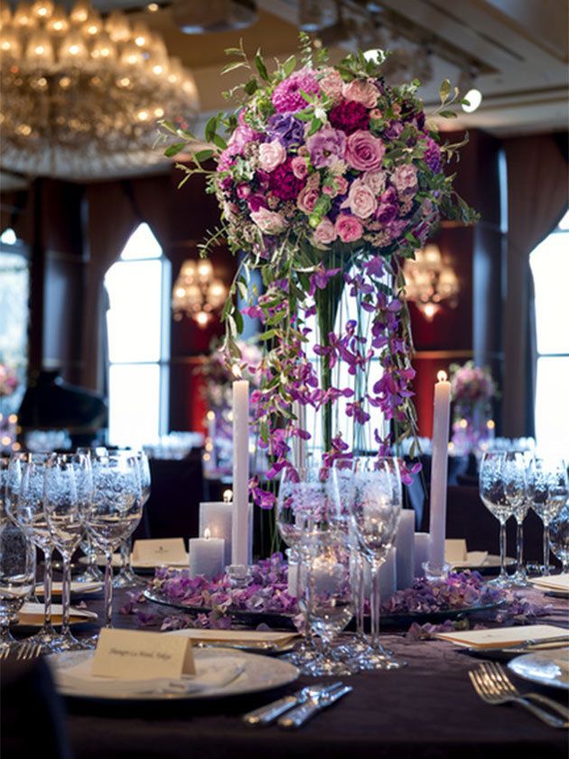 Decoration, Wedding banquet, Centrepiece, Chiavari chair, Purple, Flower Arranging, Floristry, Rehearsal dinner, Function hall, Pink, 