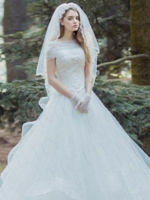 Clothing, Bridal clothing, Dress, Shoulder, Textile, Photograph, Bridal veil, Veil, Gown, Wedding dress, 