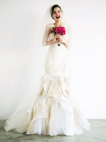 Dress, Petal, Photograph, Bridal clothing, Gown, One-piece garment, Wedding dress, Lipstick, Fashion, Bridal party dress, 