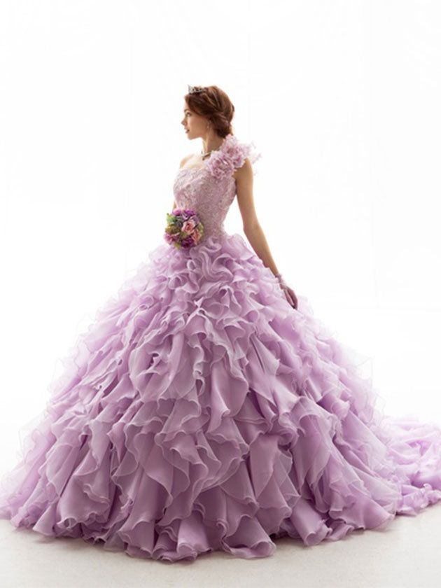 Clothing, Dress, Shoulder, Purple, Gown, Textile, Pink, Formal wear, Style, Lavender, 