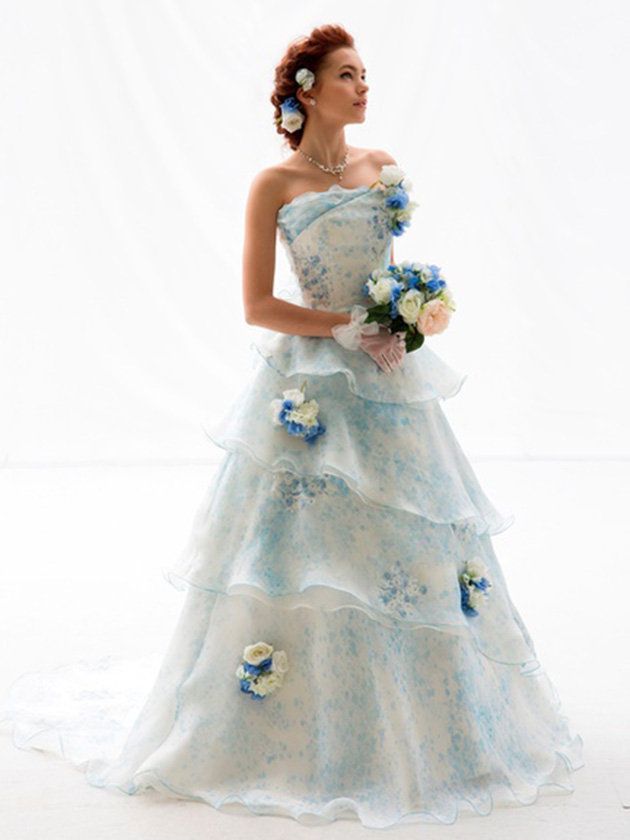 Clothing, Blue, Dress, Shoulder, Textile, Gown, Style, One-piece garment, Formal wear, Wedding dress, 
